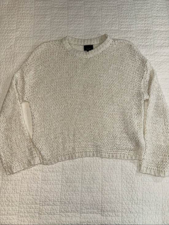 Lumiere Sweaters - Lumiere Large Light Cream Open-Knit Crewneck Sweater Coastal